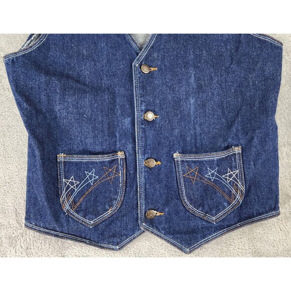 L' Avion Vest Womens Large Denim Button Up Western Embroidered Stars 90s Vintage - Picture 7 of 10